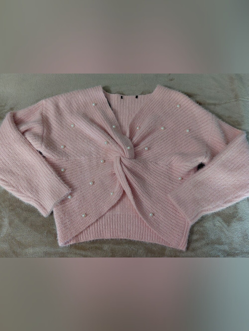 Forever 21 Pearl-Embellished  Pink Twist Front Sweater